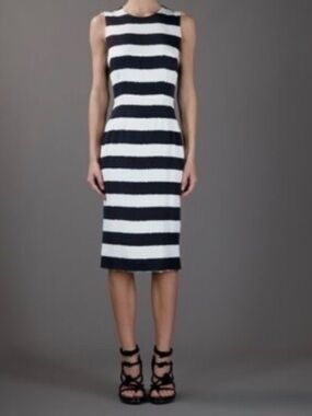 Dolce & Gabbana Black Cream Striped Silk Dress IT 42 / US 4-6 Sleeveless